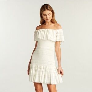 Sho Tadashi Shoji Off Shoulder Tonal Stripe Mini Dress Ivory Size Small NWT